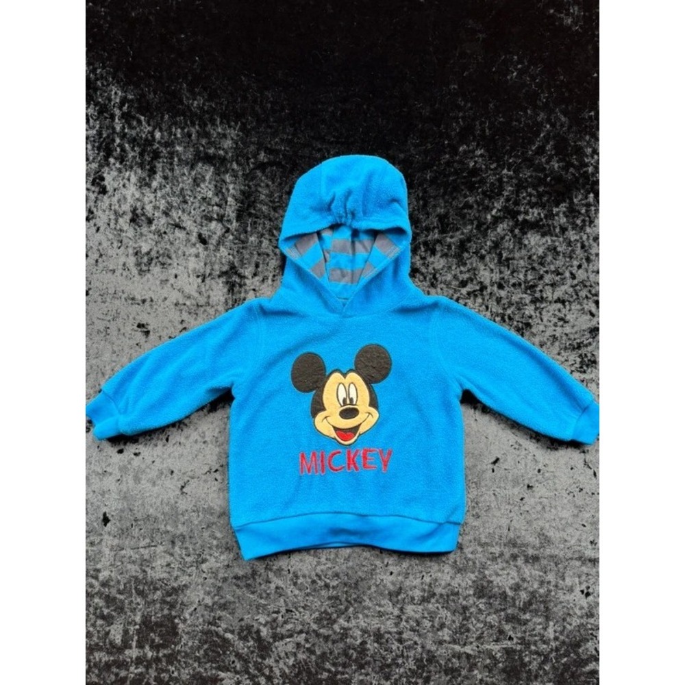 Disney Baby Mickey Mouse Fleece Hoodie 24M Blue Embroidered Pullover Toddler